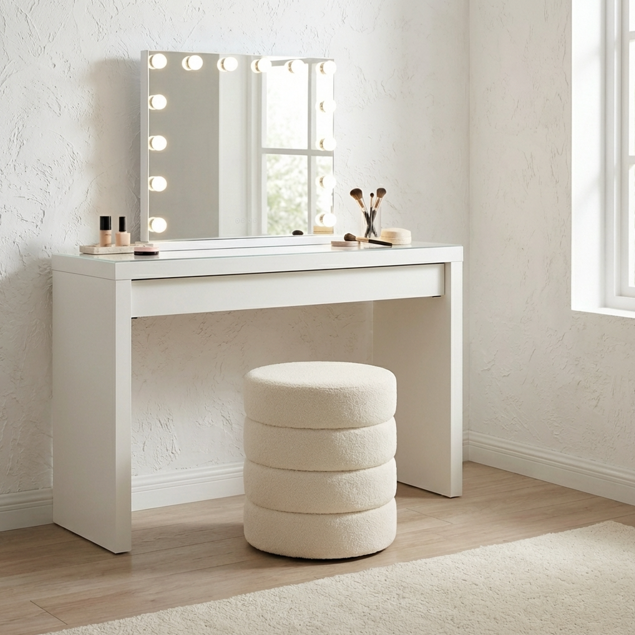 Interior Ave - Cleo White Boucle Ottoman - Image 2