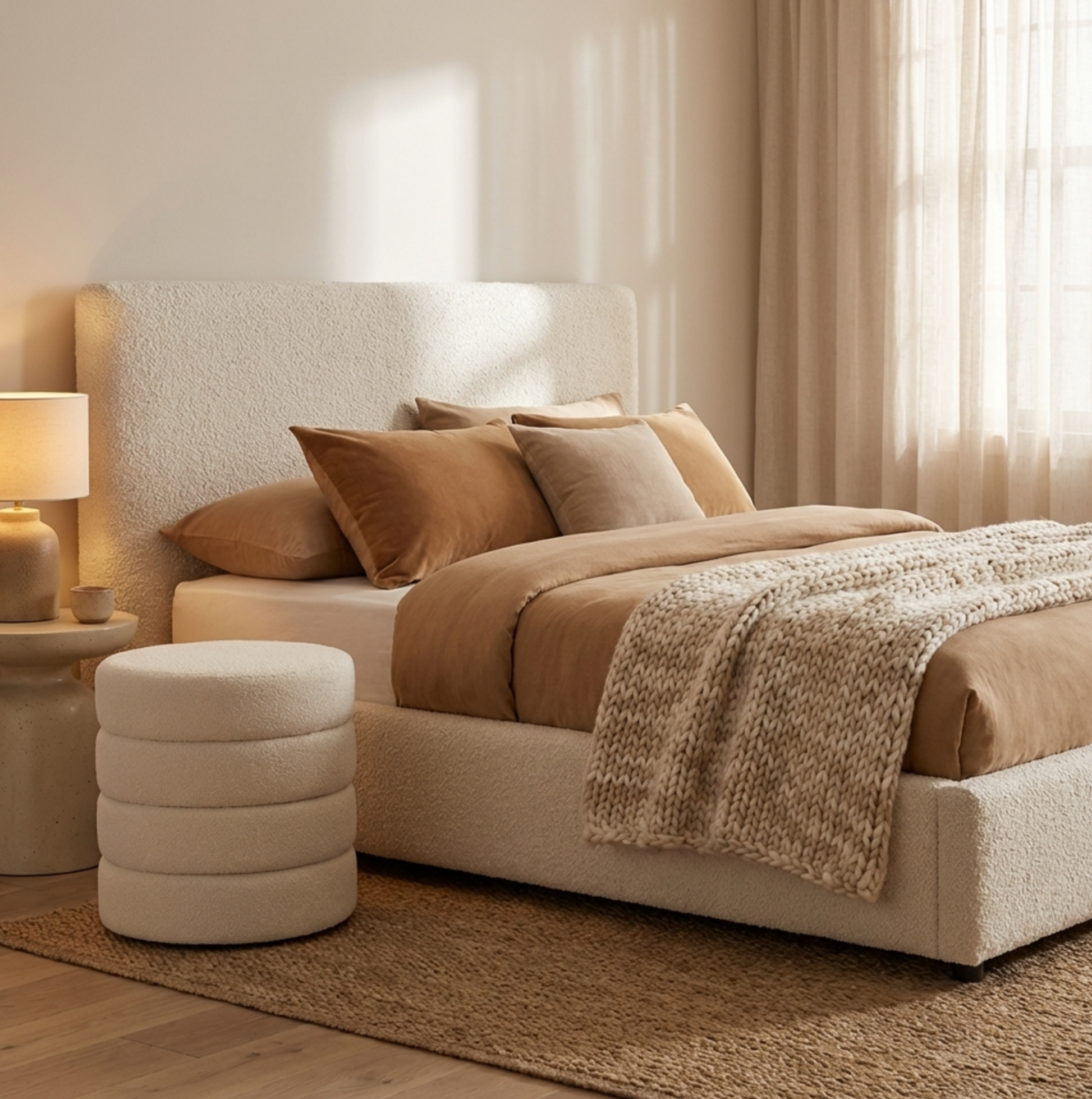 Interior Ave - Cleo White Boucle Ottoman - Image 3
