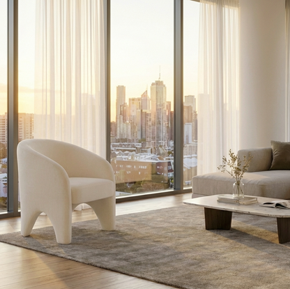Interior Ave - Nova Sculptural Accent Chair – White Chenille - Image 3