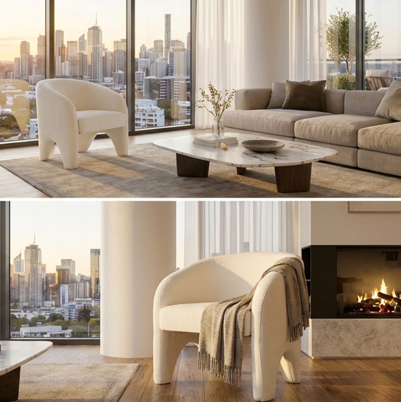 Interior Ave - Nova Sculptural Accent Chair – White Chenille - Image 4