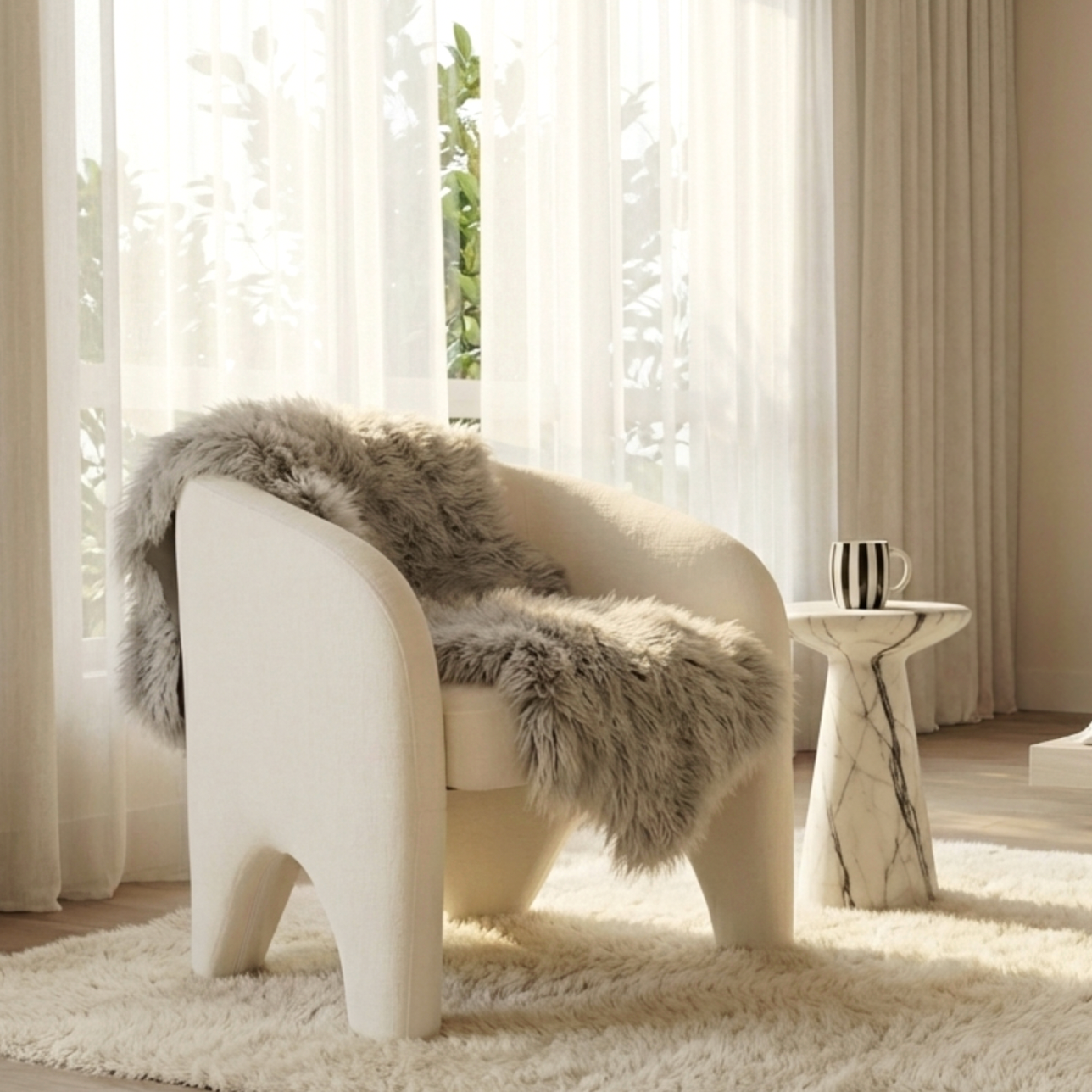 Interior Ave - Nova Sculptural Accent Chair – White Chenille - Image 5