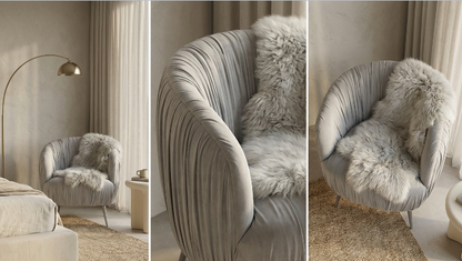 Interior Ave - Vespa Pleated Velvet Accent Chair – Pearl Grey - Image 3