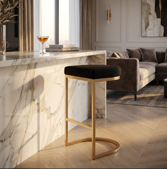 Interior Ave - Royale Black Boucle Kitchen Bar Stool - Image 4
