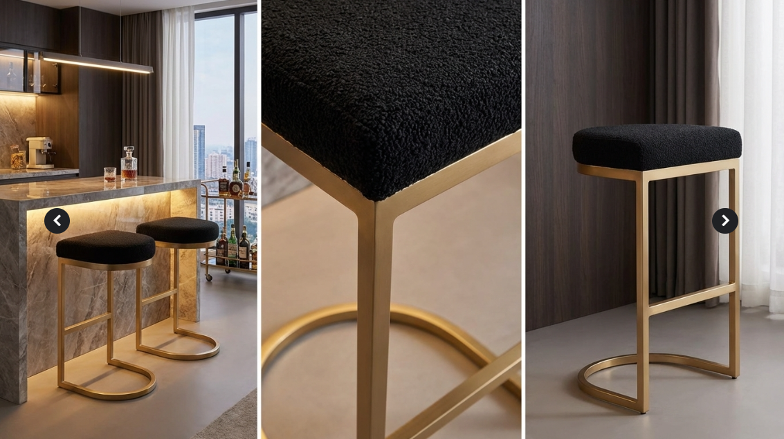 Interior Ave - Royale Black Boucle Kitchen Bar Stool - Image 5