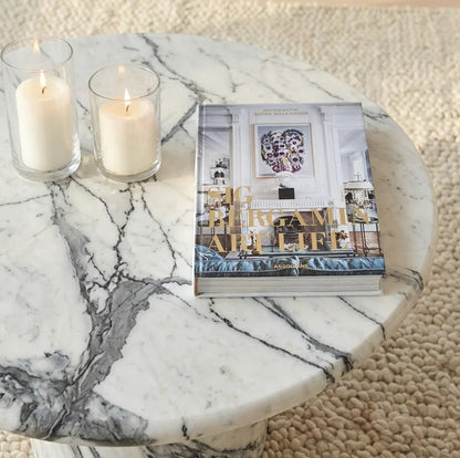 Nobu Round Sculptural Stone Coffee Table - Panda Marble Finish - Image 4