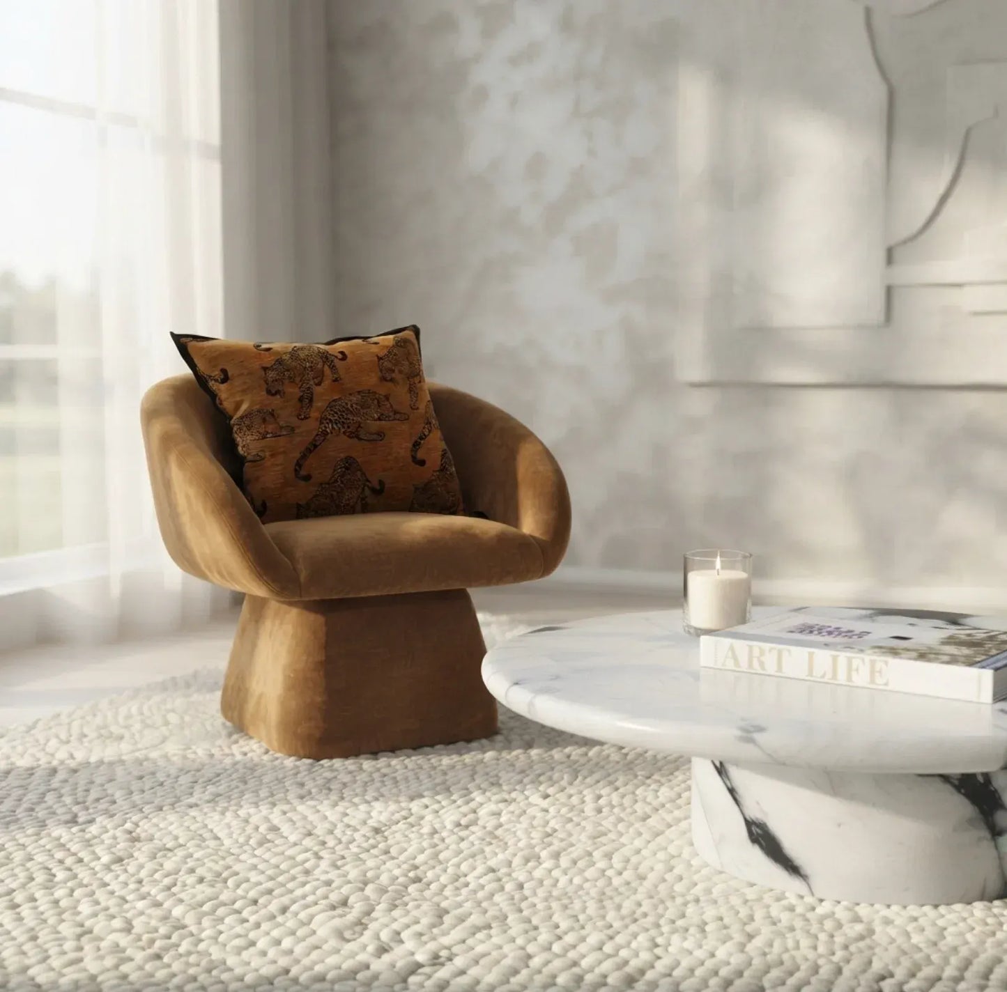 Nobu Round Sculptural Stone Coffee Table - Panda Marble Finish - Image 5