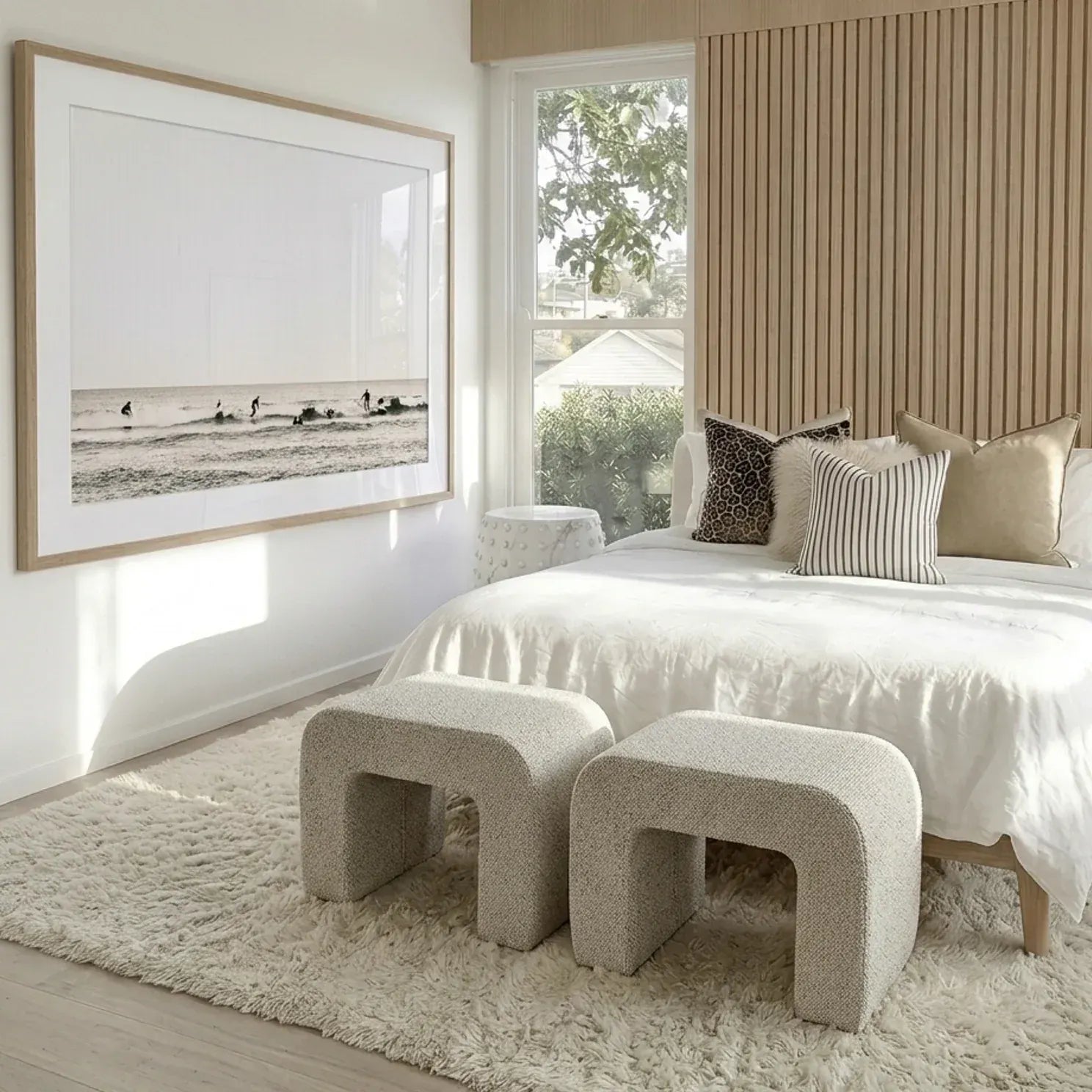 Interior Ave - Hendrix Arched Textured Ottoman - Frosted Stone - Image 2