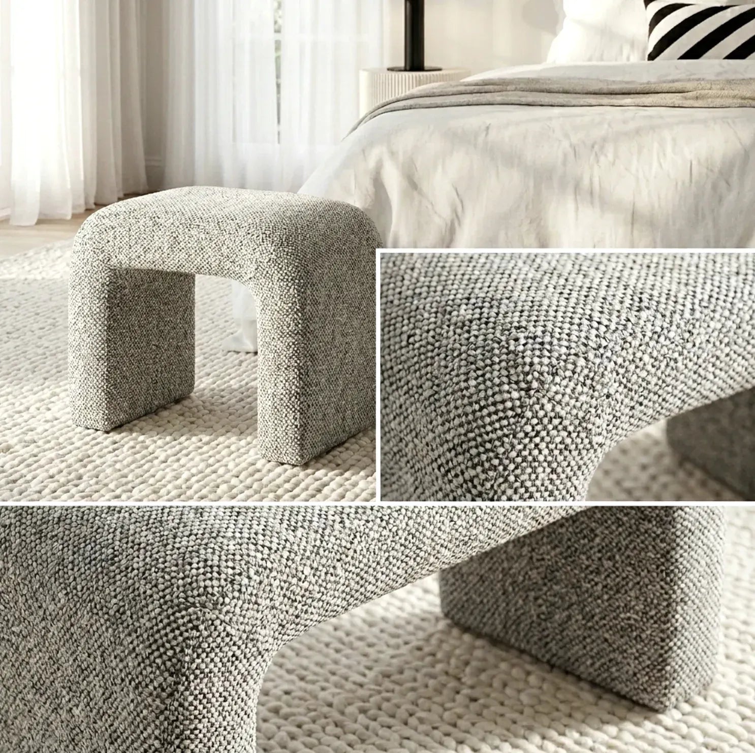 Interior Ave - Hendrix Arched Textured Ottoman - Frosted Stone - Image 4