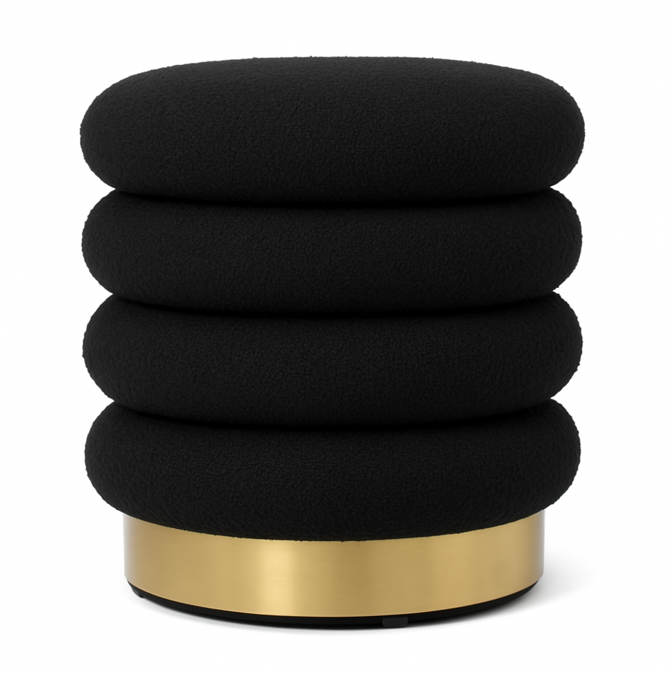 Interior Ave - Roma Round Velvet Ottoman / Footstool – Black - Image 3