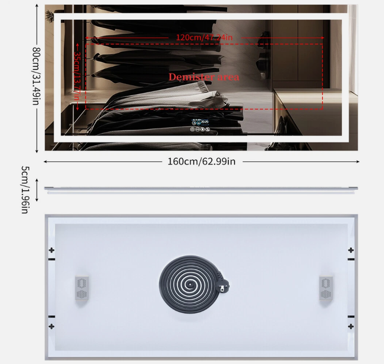 Interior Ave - 80 x 160cm Rectangle Frameless LED Bathroom Mirror – Bluetooth - Image 5