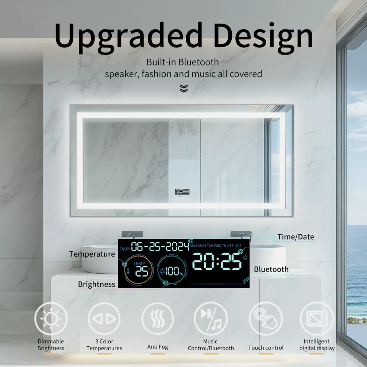 Interior Ave - 60 x 80cm Rectangle Frameless LED Bathroom Mirror – Bluetooth - Image 3