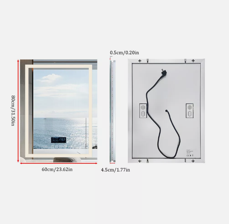 Interior Ave - 60 x 80cm Rectangle Frameless LED Bathroom Mirror – Bluetooth - Image 5