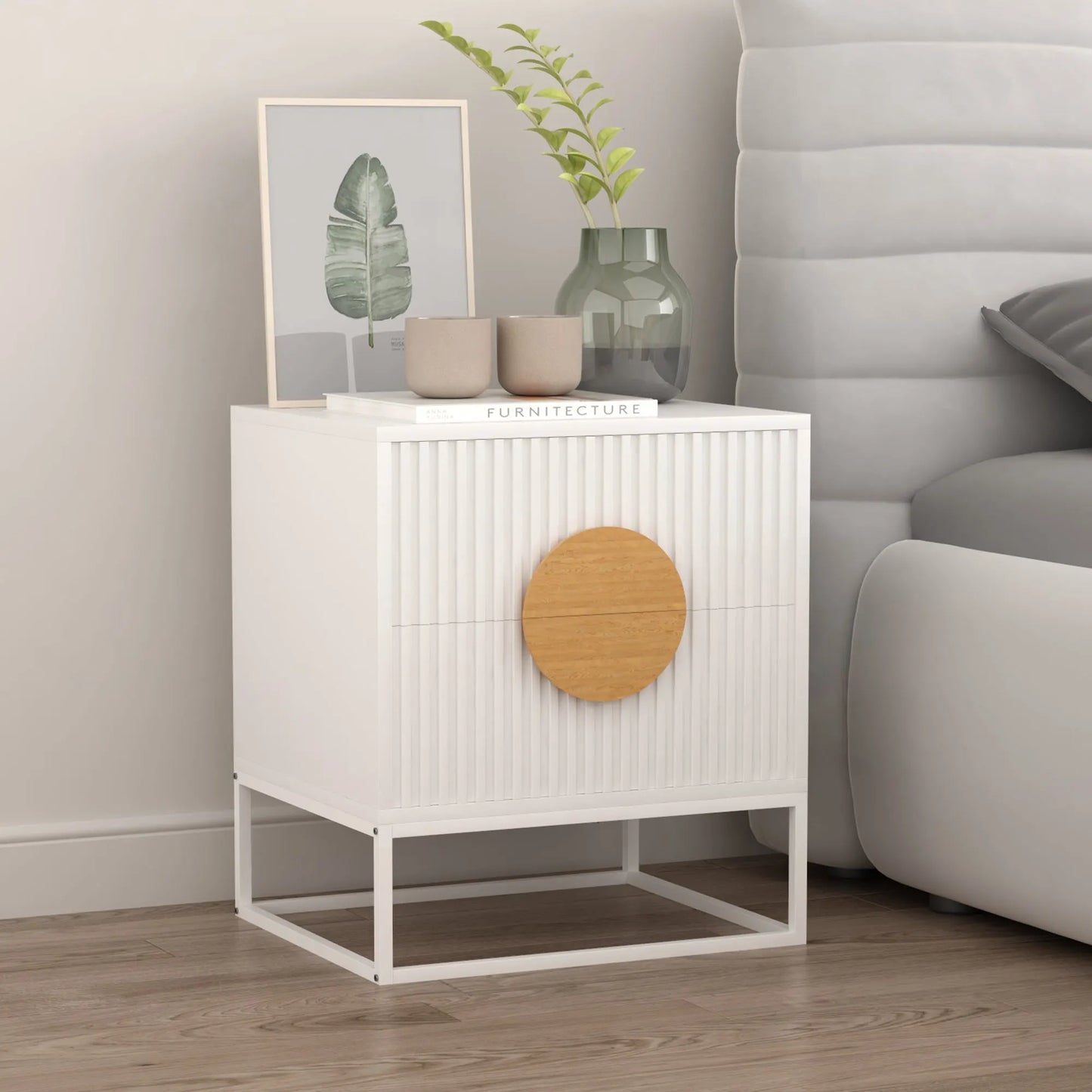 Belmonte Fluted Bedside Table in White - Image 4