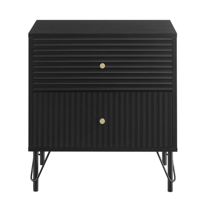 Lisa Wavy Fluted Bedside Table in Black - Image 2