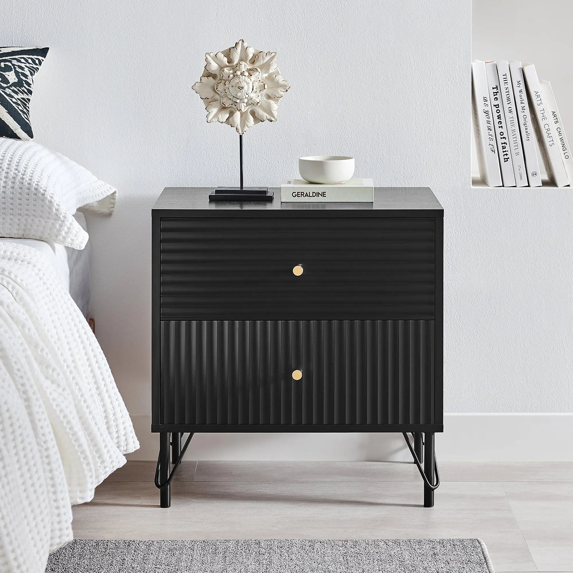 Lisa Wavy Fluted Bedside Table in Black - Image 3