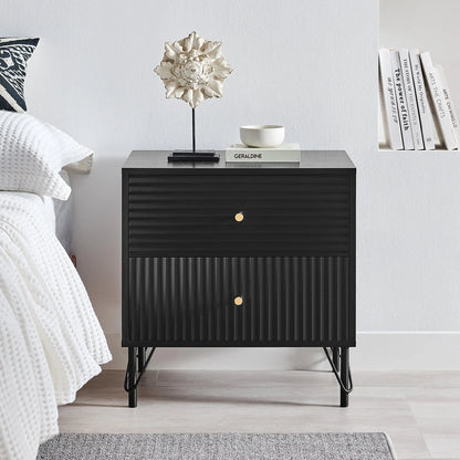 Lisa Wavy Fluted Bedside Table in Black - Image 3