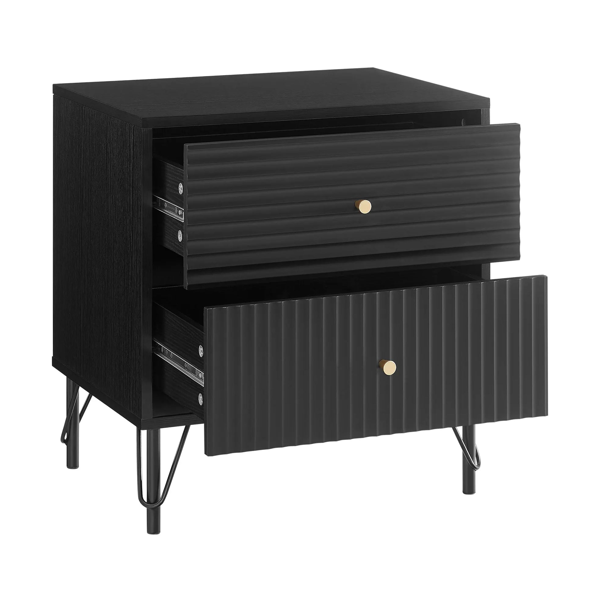 Lisa Wavy Fluted Bedside Table in Black - Image 4