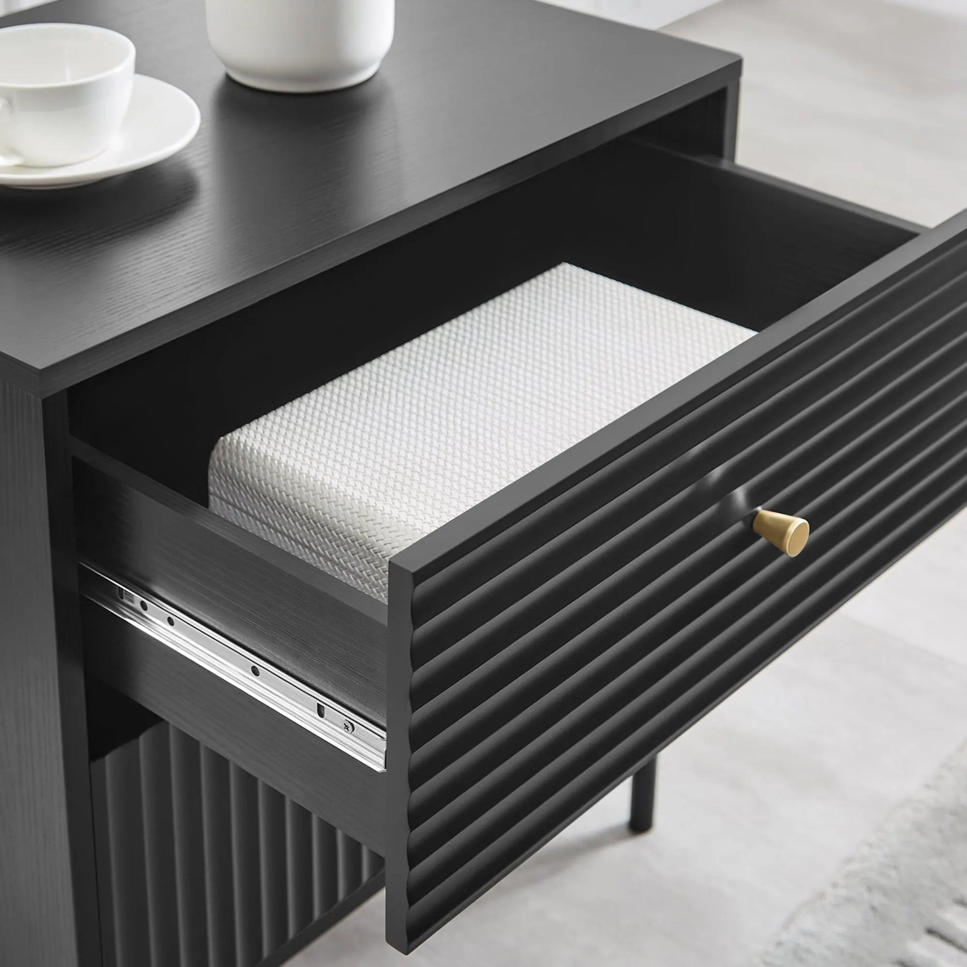 Lisa Wavy Fluted Bedside Table in Black - Image 5