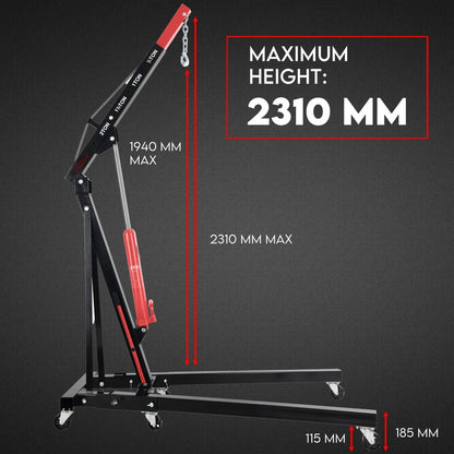 2 Ton Hydraulic Engine Crane Folding Hoist Stand Mobile Lifter Workshop Lift - Image 8