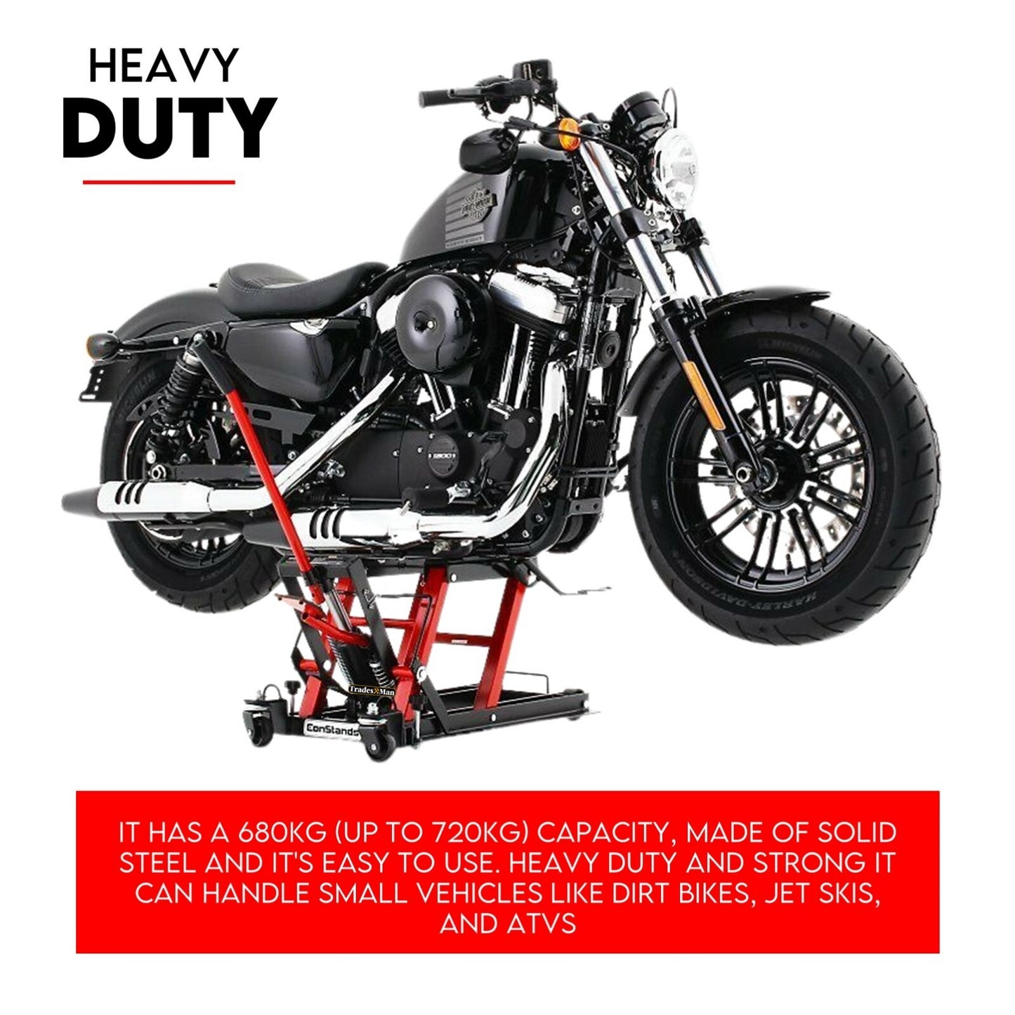 Low Profile Motorcycle ATV 680kg Motorbike Hydraulic Jack Stand Tie Down - Image 2