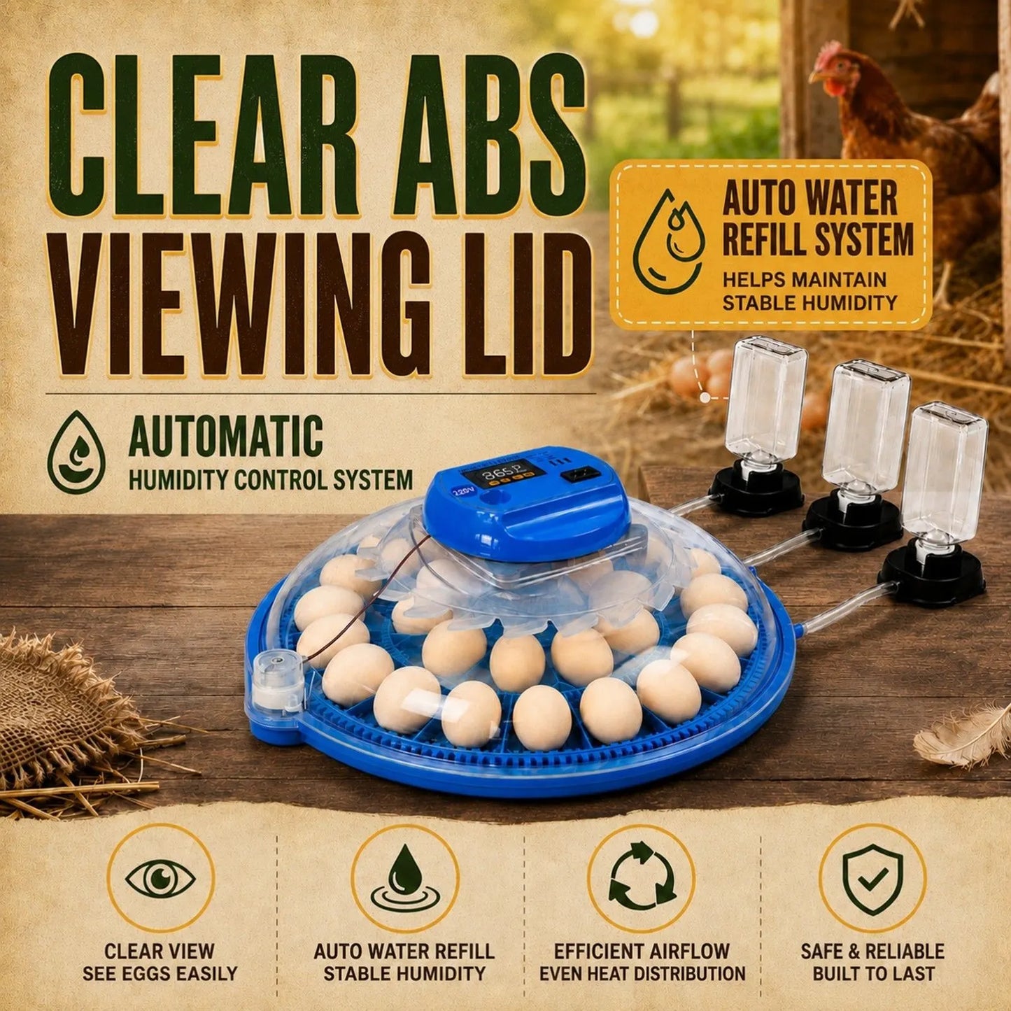 26 Egg Hatching Incubator Machine Automatic Turning Digital LED Chicken Duck - Image 2
