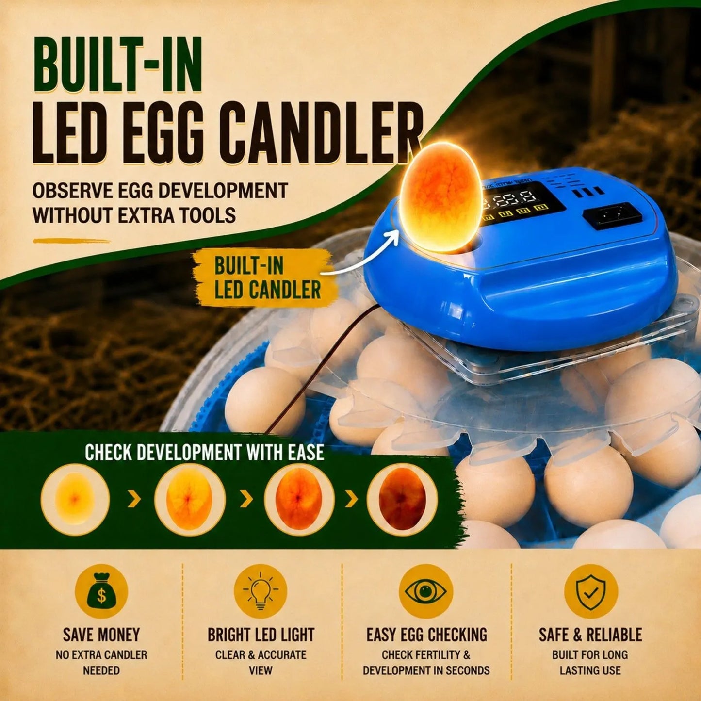 26 Egg Hatching Incubator Machine Automatic Turning Digital LED Chicken Duck - Image 4