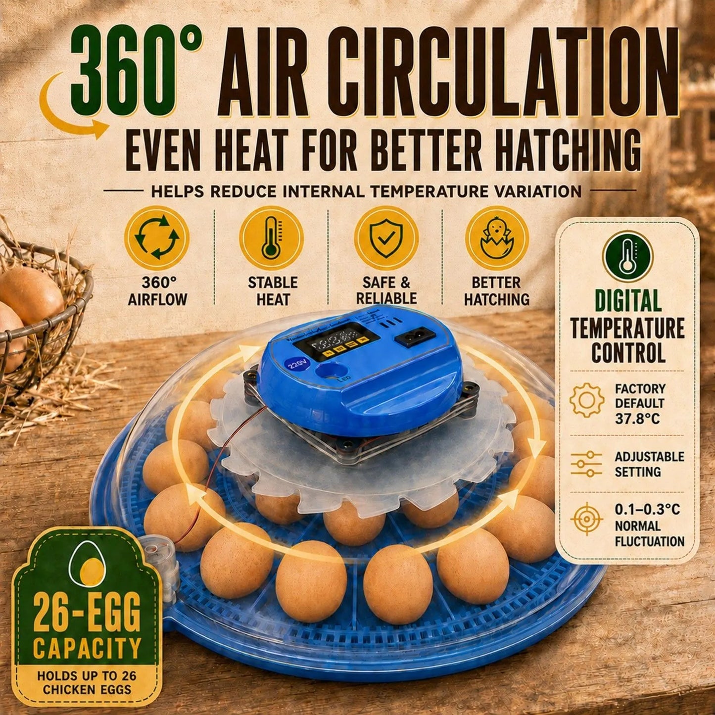 26 Egg Hatching Incubator Machine Automatic Turning Digital LED Chicken Duck - Image 5