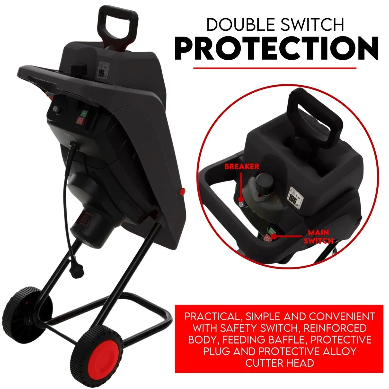 2500W Electric Garden Mulcher Shredder Portable Wood Chipper on Wheels w/ bag - Image 2