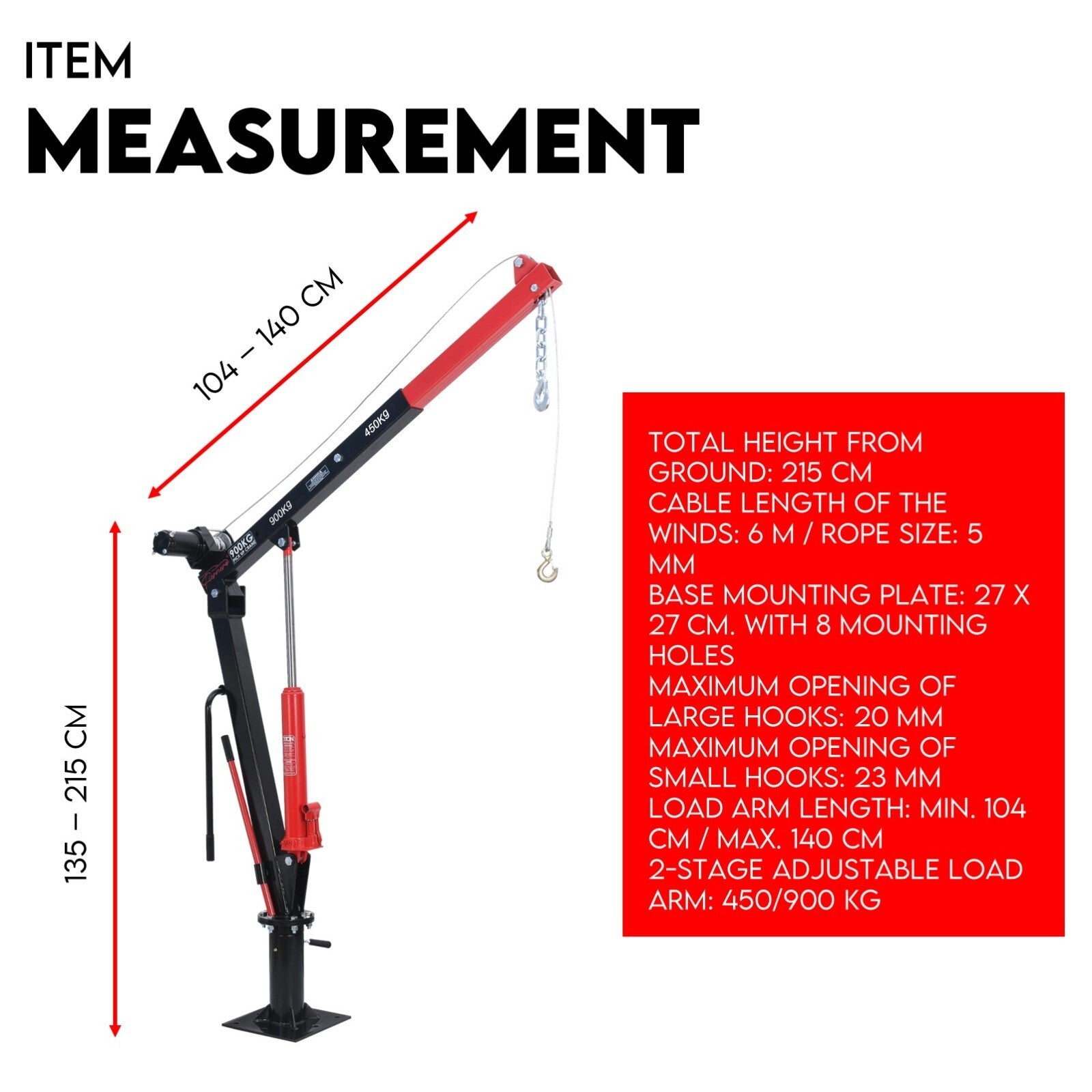900kg Swivel Hydraulic Crane Hoist 12V Electric Jack Trailer UTE Pick up Lift - Image 8