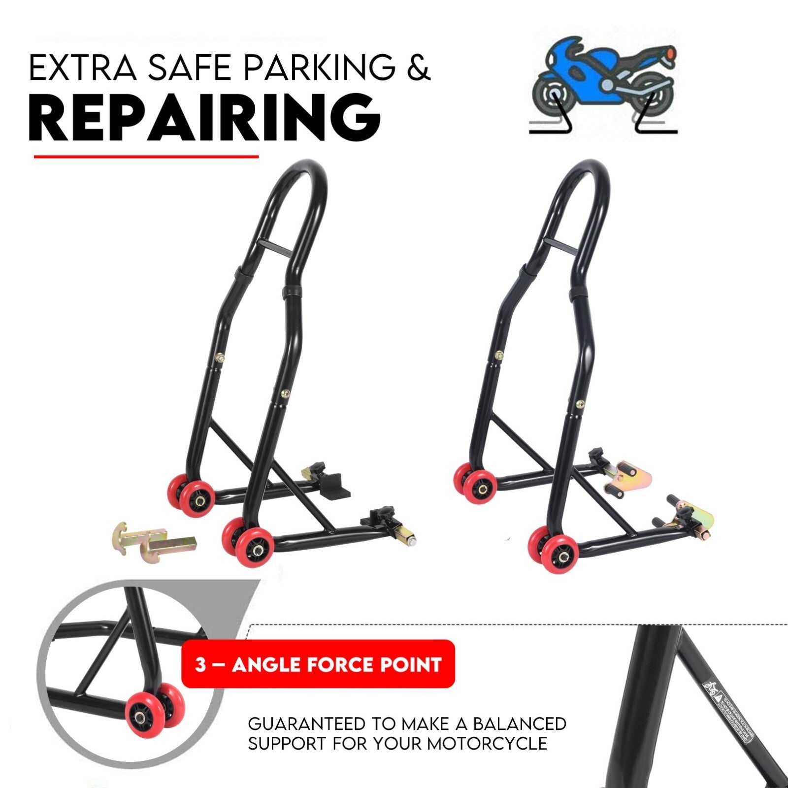 Front and Rear Motorcycle Stand Motorbike Lift Heavy Duty Paddock Carrier Bike Hoist - Image 2