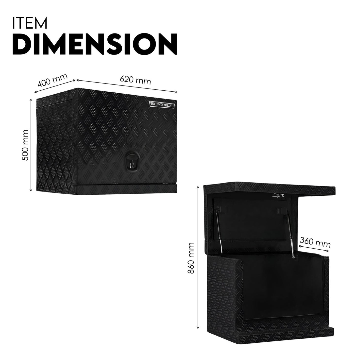 Black Aluminium Generator Toolbox Ute Tool Box Trailer Canopy Tool Box 62x40x50 cm - Image 4