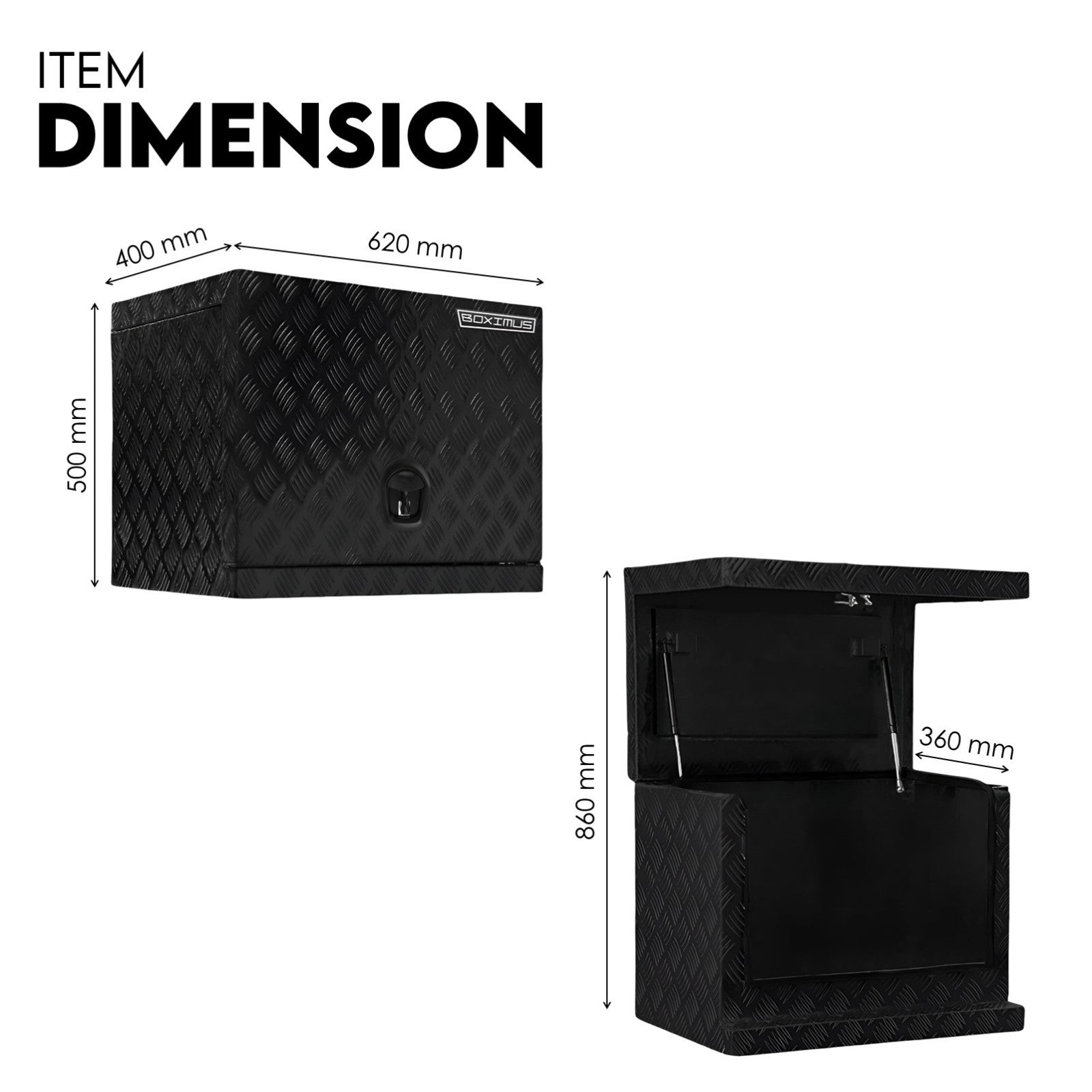 Black Aluminium Generator Toolbox Ute Tool Box Trailer Canopy Tool Box 62x40x50 cm - Image 4