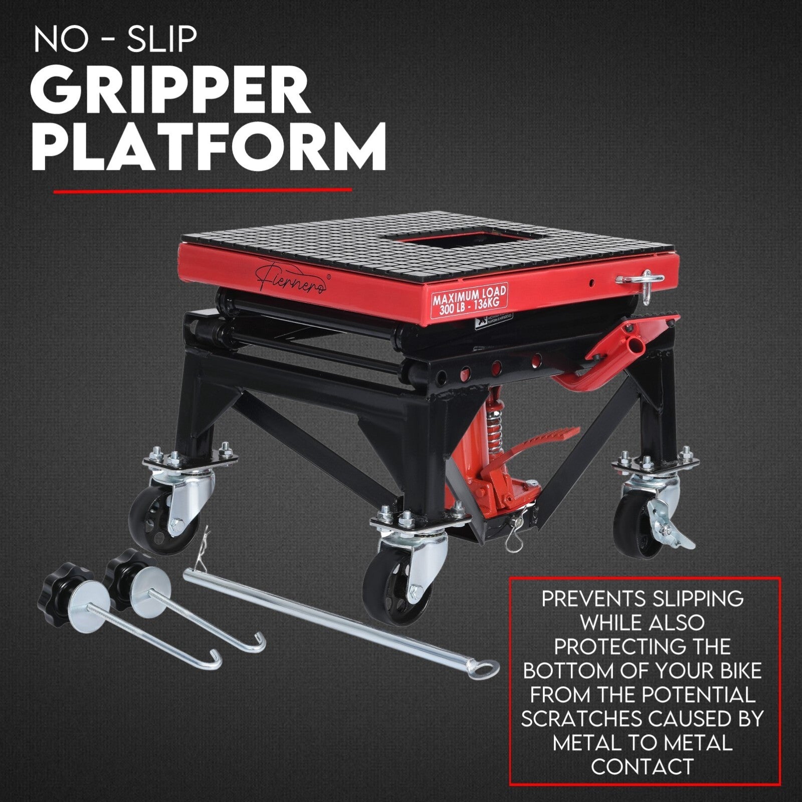 Motorcycle Scissor Lift Stand w/ castors 136KG Motorbike Working Bench Jack - Image 4