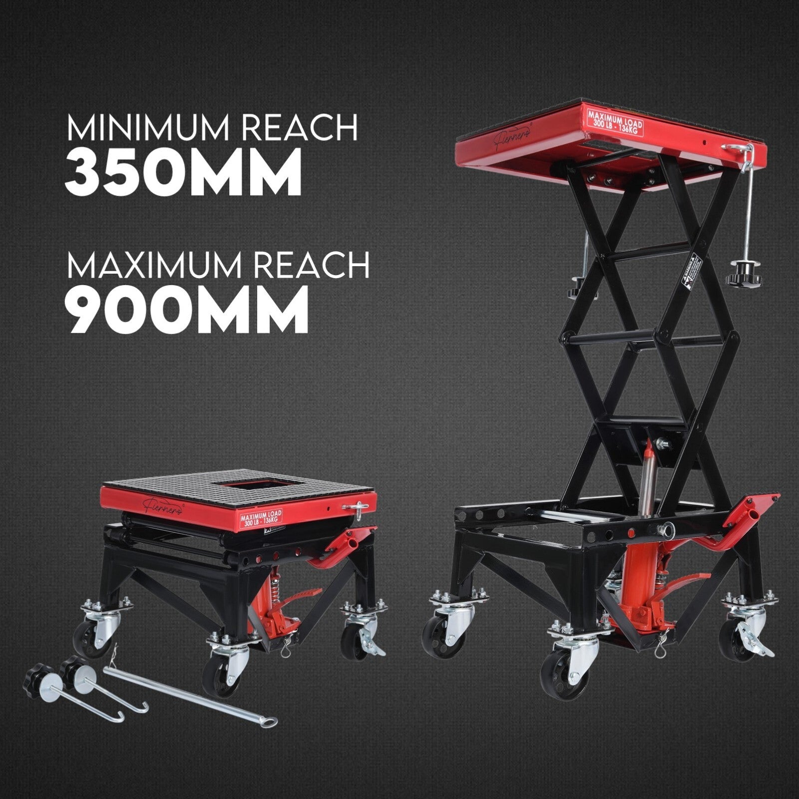 Motorcycle Scissor Lift Stand w/ castors 136KG Motorbike Working Bench Jack - Image 6