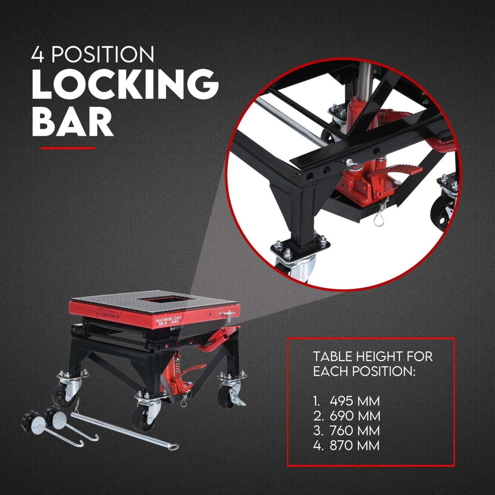 Motorcycle Scissor Lift Stand w/ castors 136KG Motorbike Working Bench Jack - Image 7