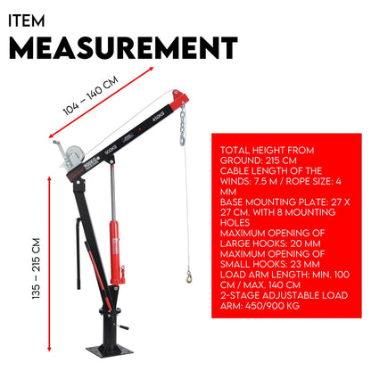 900kg Swivel Hydraulic Crane Hoist Jack UTE Trailer Truck Winch Pick up Lift - Image 7