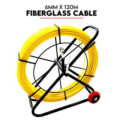 120M×6MM Fish Tape Puller Fiberglass Wire Cable Running Duct Rodder with Wheels