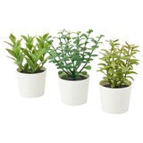 3 Pack of Artificial Herb Potted Plants in White Plastic 5cm Pot Interior Decoration - Image 2