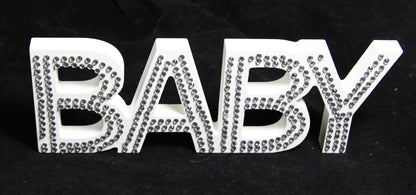 White Baby Nursery 30cm Sign Plaque Plate with Diamantes Newborn Gift Homeware Bedroom Decoration Wall Art - Image 3