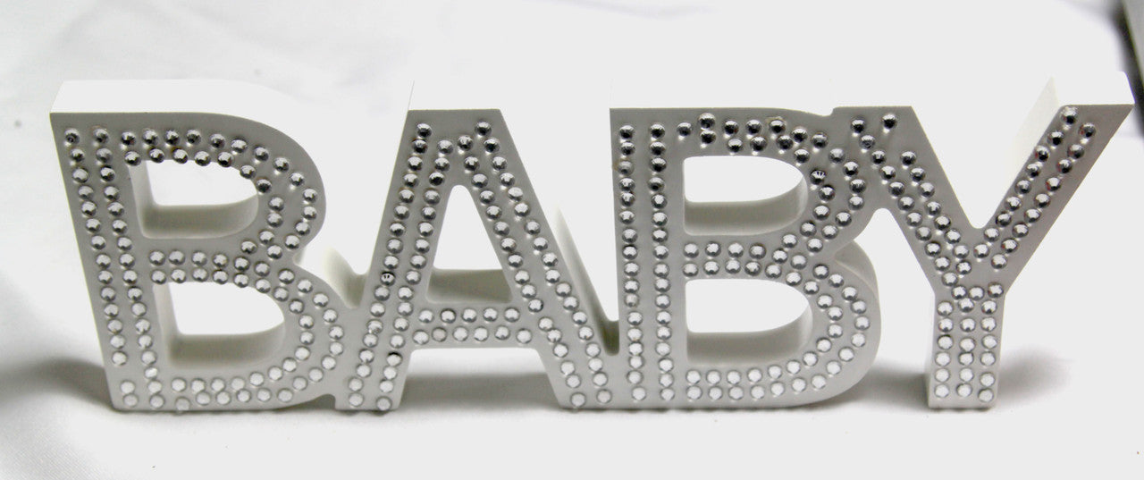 White Baby Nursery 30cm Sign Plaque Plate with Diamantes Newborn Gift Homeware Bedroom Decoration Wall Art - Image 4