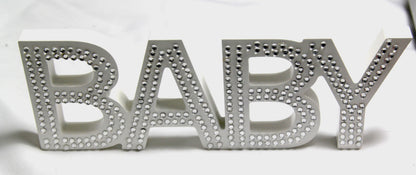 White Baby Nursery 30cm Sign Plaque Plate with Diamantes Newborn Gift Homeware Bedroom Decoration Wall Art - Image 4