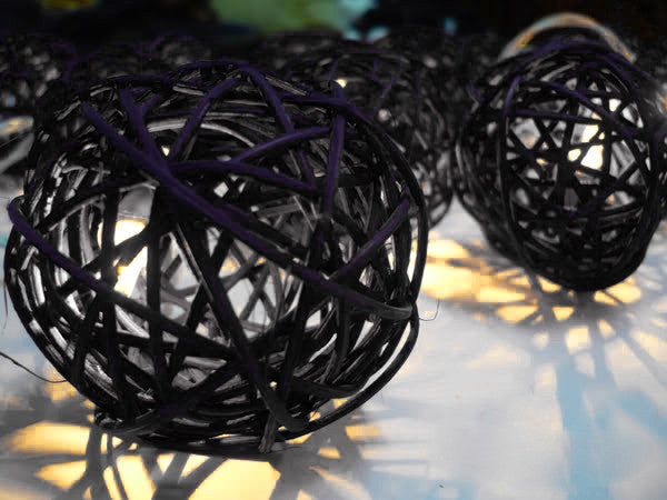 1 Set of Black 5cm Rattan Cane 20 Ball Battery Powered 3m String Lights Christmas Gift Home Wedding Party Bedroom Decoration Table Centrepiece - Image 2