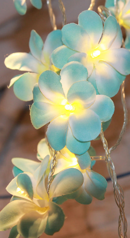 1 Set of 20 LED Tropical Blue Frangipani Flower Battery 3m String Lights Christmas Gift Home Wedding Beach Party Decoration Outdoor Table Centrepiece - Image 2