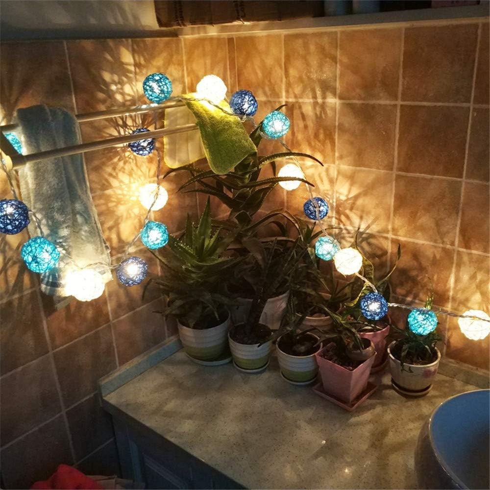 1 Set of Blue n White 5cm Rattan Cane 20 Ball Battery Powered 3m String Lights Christmas Gift Home Wedding Party Bedroom Decoration Table Centrepiece - Image 3