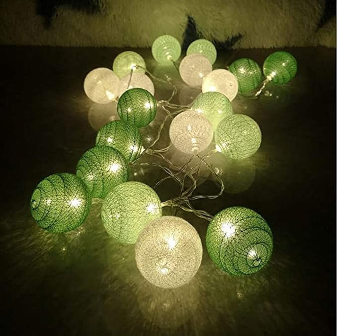 20 Ball Green 3m String Light Battery Box 5cm Cotton Ball  Christmas Birthday Garden Special Occasion Decoration - Image 4