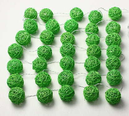 1 Set of Green 5cm Rattan Cane 20 Ball Battery Powered 3m String Lights Christmas Gift Home Wedding Party Bedroom Decoration Table Centrepiece - Image 2
