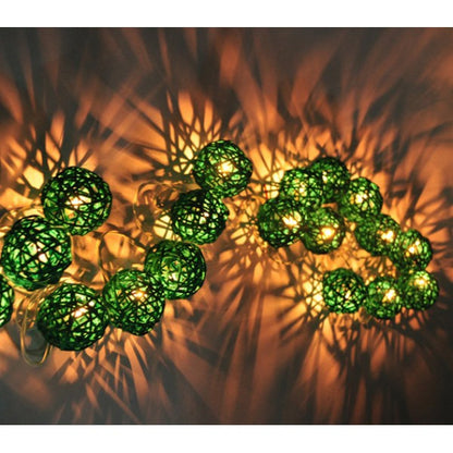 1 Set of Green 5cm Rattan Cane 20 Ball Battery Powered 3m String Lights Christmas Gift Home Wedding Party Bedroom Decoration Table Centrepiece - Image 4