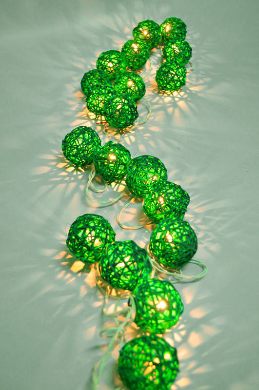 1 Set of Green 5cm Rattan Cane 20 Ball Battery Powered 3m String Lights Christmas Gift Home Wedding Party Bedroom Decoration Table Centrepiece - Image 6