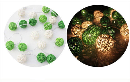 1 Set of Green n White 5cm Rattan Cane 20 Ball Battery Powered 3m String Lights Christmas Gift Home Wedding Party Bedroom Decoration Table Centrepiece - Image 4