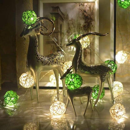 1 Set of Green n White 5cm Rattan Cane 50 Ball Battery Powered LONG 5m String Lights Christmas Gift Home Wedding Party Bedroom Decoration Table Centrepiece - Image 7